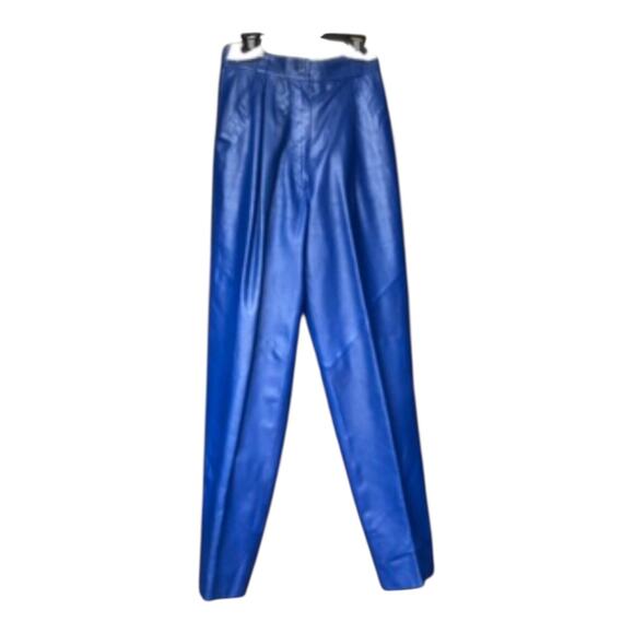 Vintage SMALBY Royal Blue Leather Pants Trousers Made in Italy Women's Sz 42 EU - Picture 1 of 16